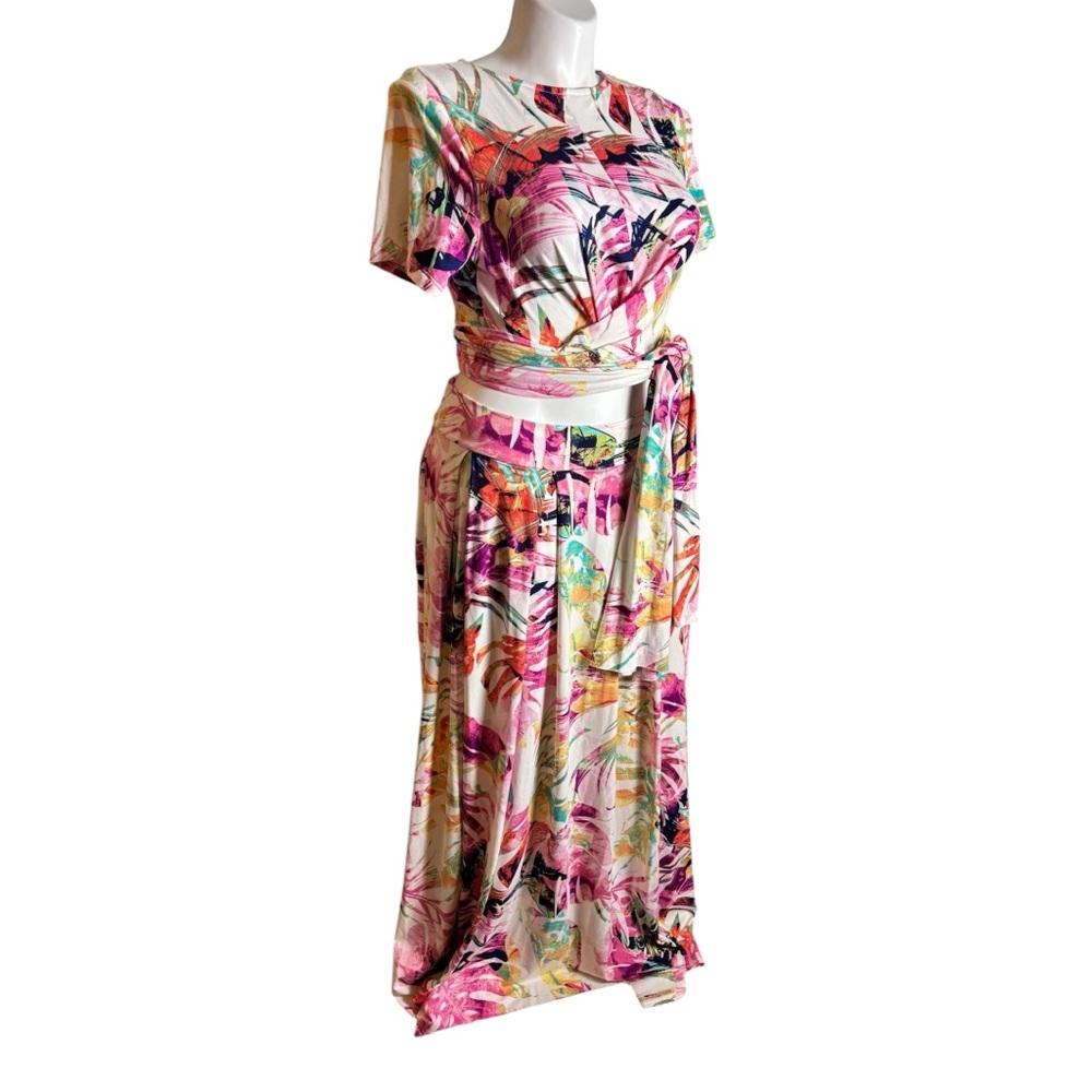 The Curve by Judani 3X Maki Skirt Top Crop Tie Wrap Shirt Floral 2 PC - Picture 6 of 12
